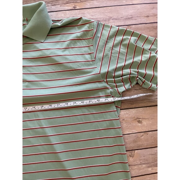 Peter Millar XL Summer Comfort Polo Shirt Green orange Striped Stretch Golf - Picture 4 of 6